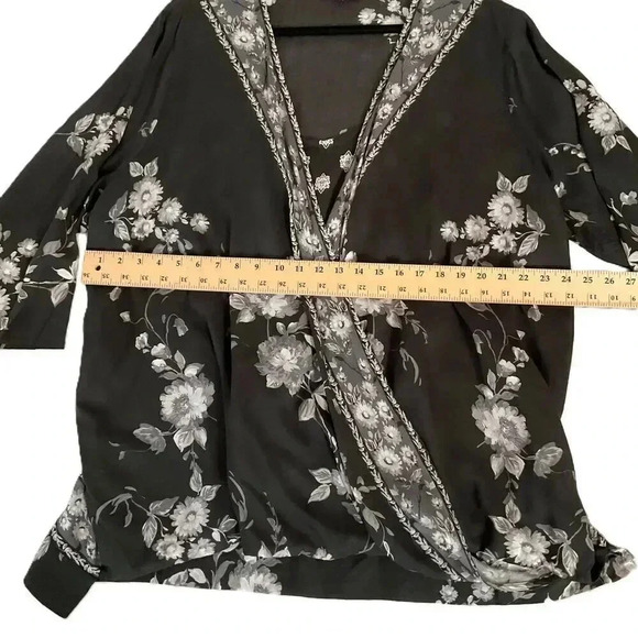 Tolani Collection Black Floral Sheer Blouse Kimono Style 3/4 Arm Womens Size 2X - Picture 5 of 6